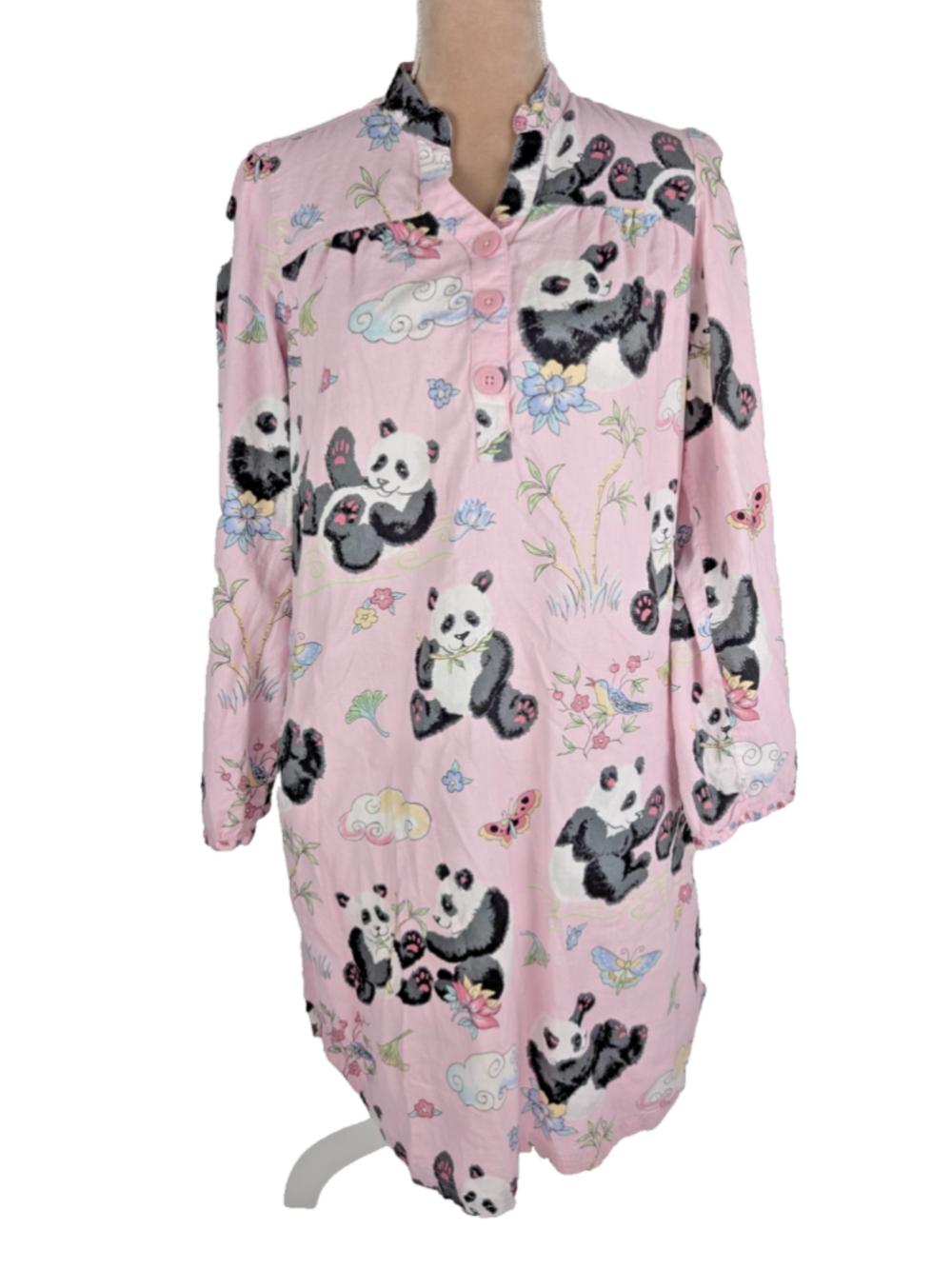 Nick & Nora Panda Bear Sleep Shirt Nightshirt Pajama Sz M Flannel Cozy